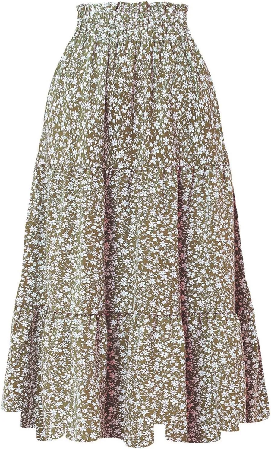 Rvidbe Summer Skirts for Women 2025,Women's High Elastic Waist Midi Skirt Casual Tie Front Flowy Ruffle Floral A line Skirts