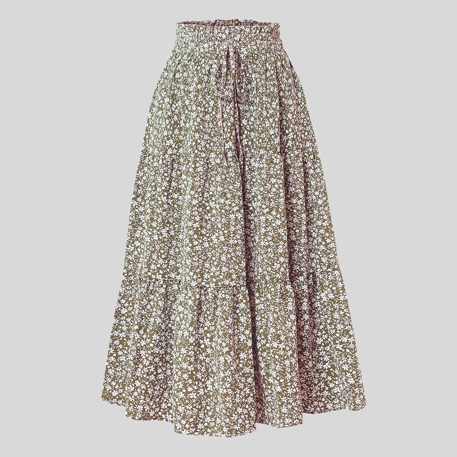 Rvidbe Summer Skirts for Women 2025,Women's High Elastic Waist Midi Skirt Casual Tie Front Flowy Ruffle Floral A line Skirts