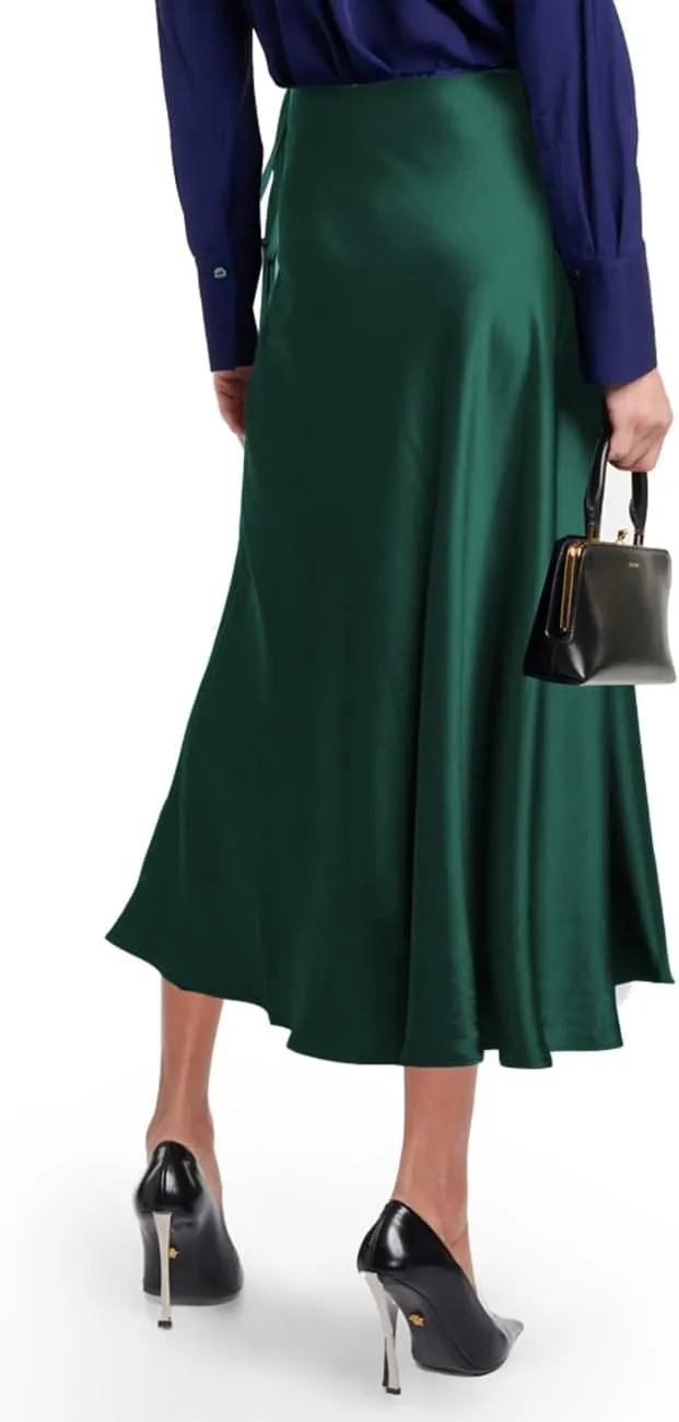 SEBOWEL Women Satin Maxi Long Skirt Silk Side Tie A Line Swing Midi Skirt Silky Flowy Ruffle Pleated Cocktail Party Skirts
