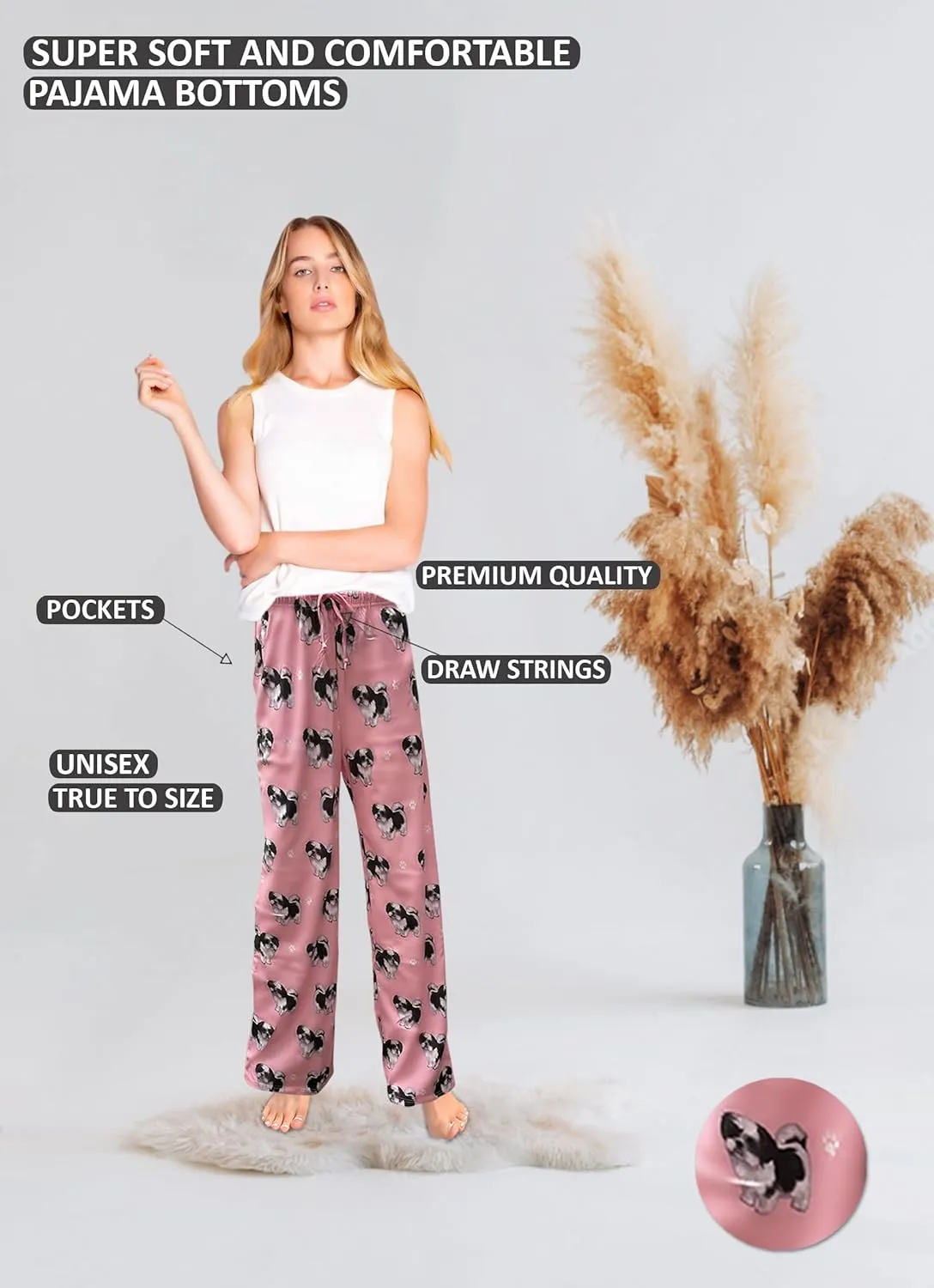 Shih Tzu Unisex Lightweight Cotton Blend Pajama Bottoms  Super Soft and Comfortable  Perfect for Shih Tzu Gifts
