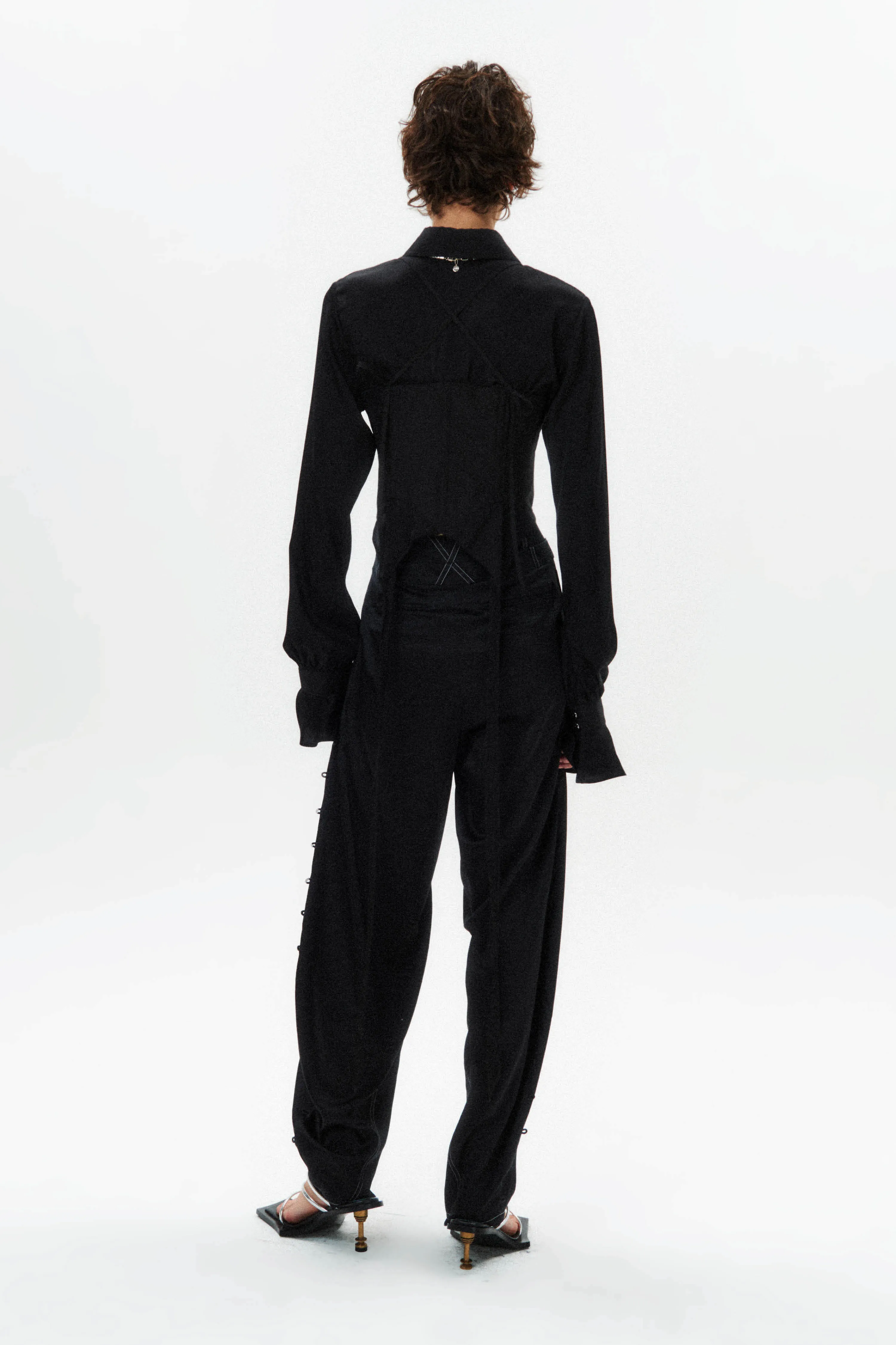 Silk Flowy Corset Blouse - Black