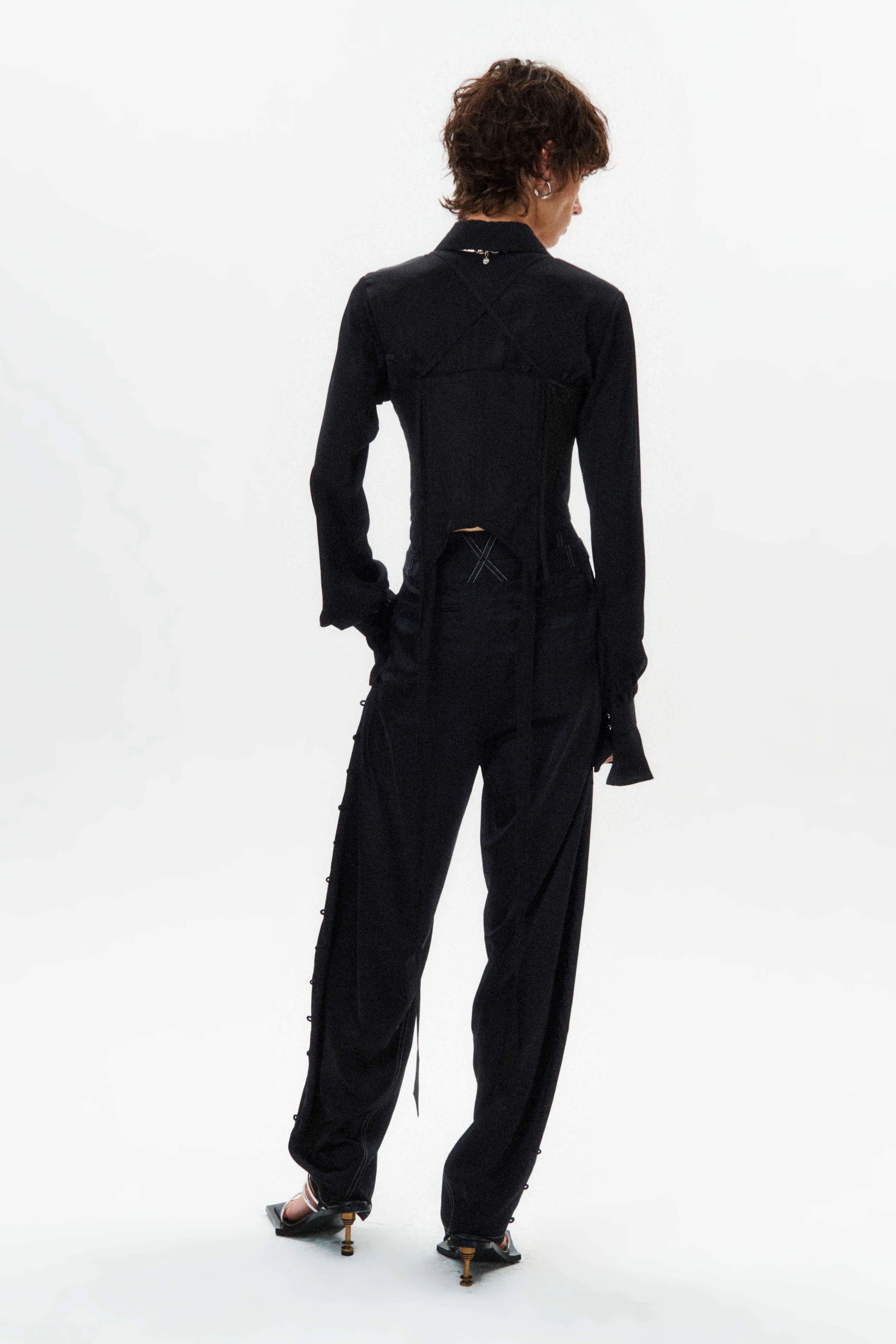 Silk Flowy Corset Blouse - Black