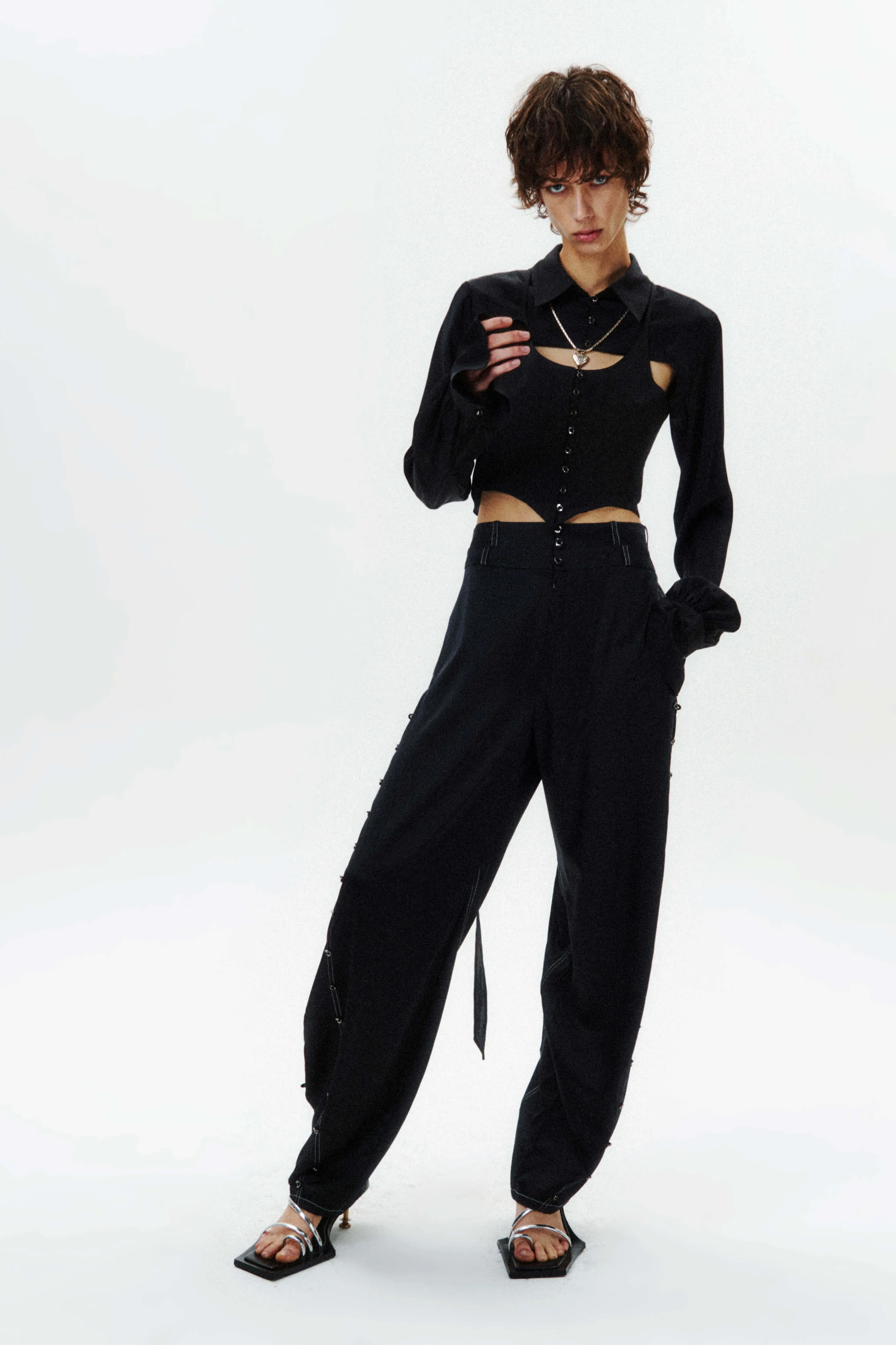 Silk Flowy Corset Blouse - Black