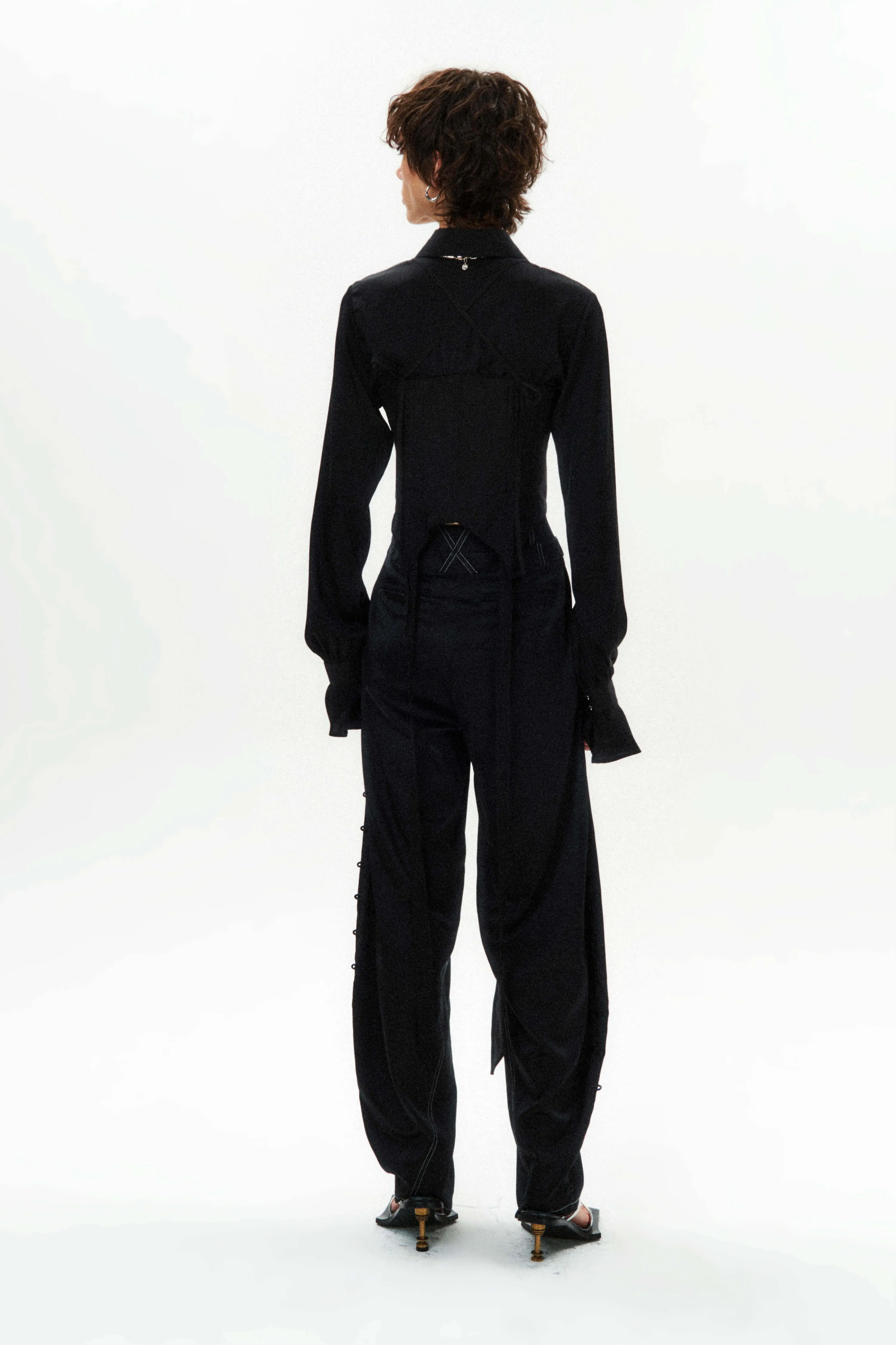 Silk Flowy Corset Blouse - Black