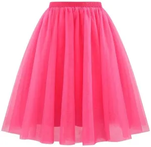 Solid High Waist Elastic Mesh Puffy Skirt for Women Casual A-line Layered Formal Party Ladies Skirt 2025