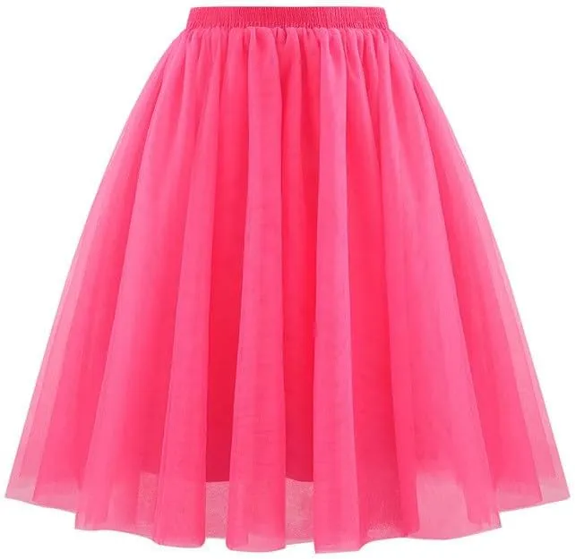 Solid High Waist Elastic Mesh Puffy Skirt for Women Casual A-line Layered Formal Party Ladies Skirt 2025