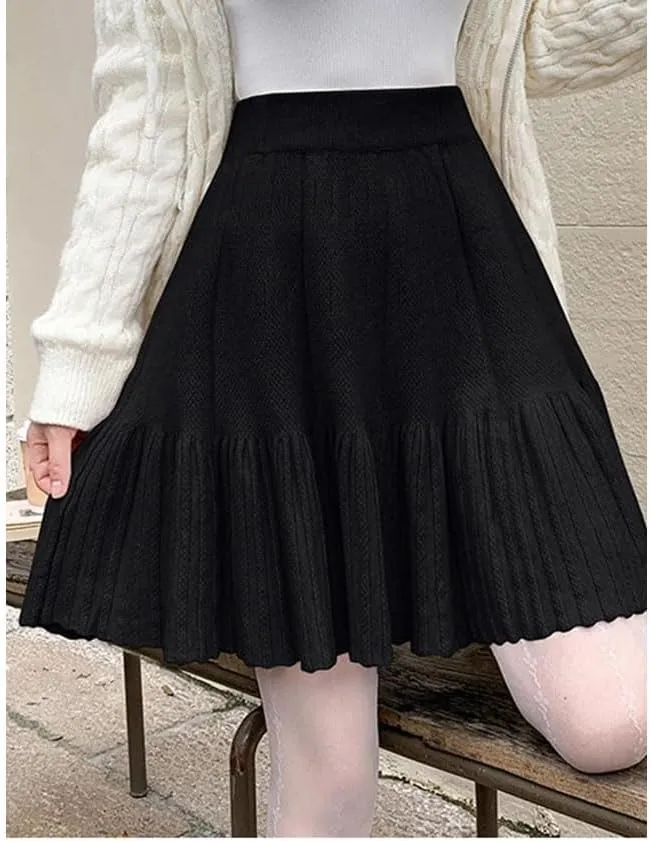 Spring Winter All Matching Knitted Pleated Skirt for Women Elastic High Waist Mini Skirts