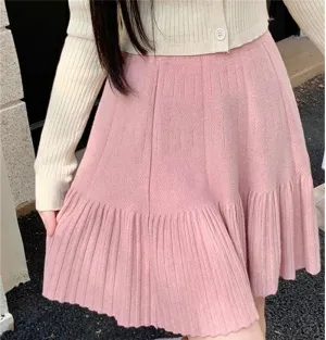 Spring Winter All Matching Knitted Pleated Skirt for Women Elastic High Waist Mini Skirts