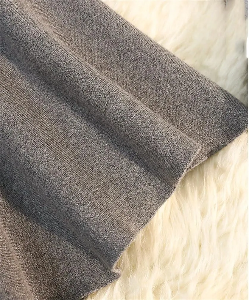 Spring Winter Solid Knitted Mini Skirt for Women Elastic High Waist A Line Pleated Thick Short Skirt