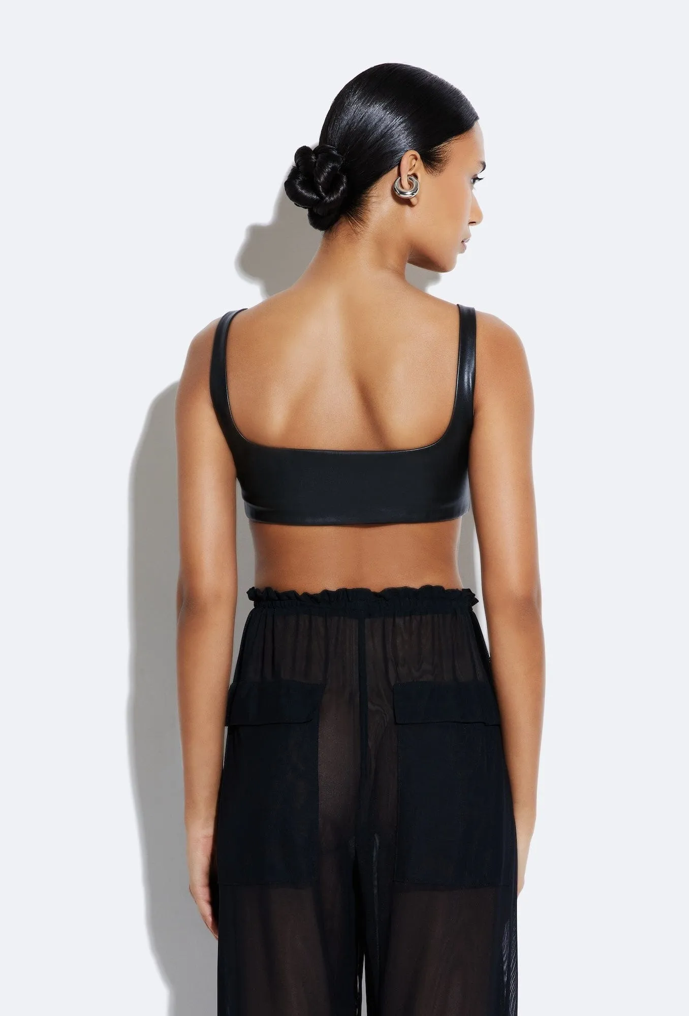 Stretch Faux Leather Bra Top