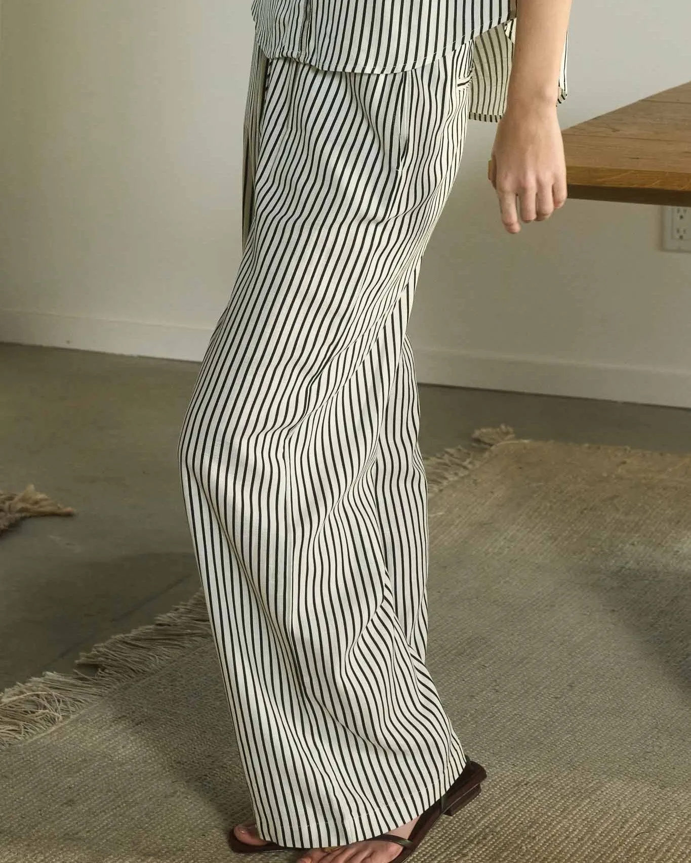 Stripe Pants with Drawstring Waist - Ivory