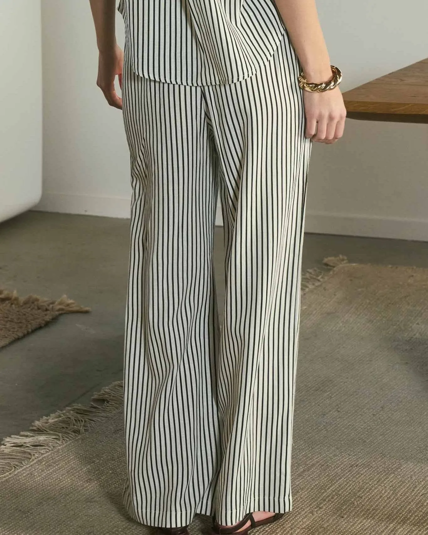 Stripe Pants with Drawstring Waist - Ivory