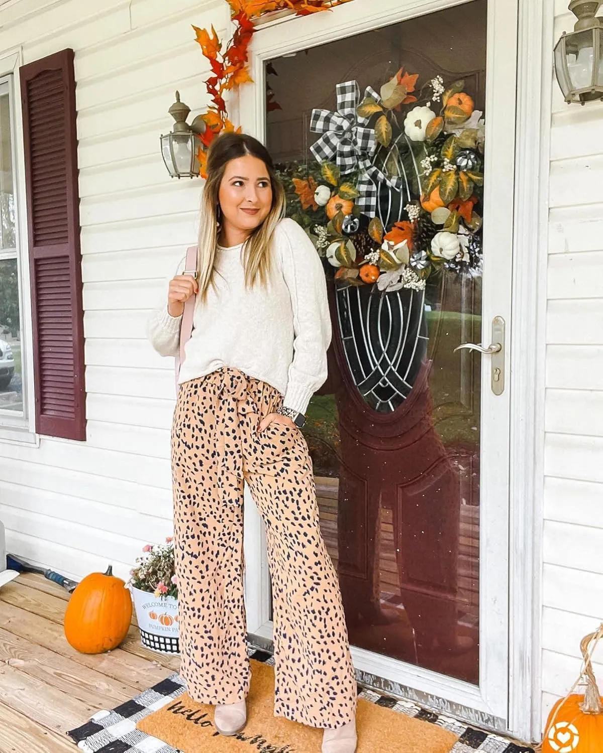 SySea Womens High Waisted Leopard Print Palazzo Pants Belted Wide Leg Long Trousers with Pockets