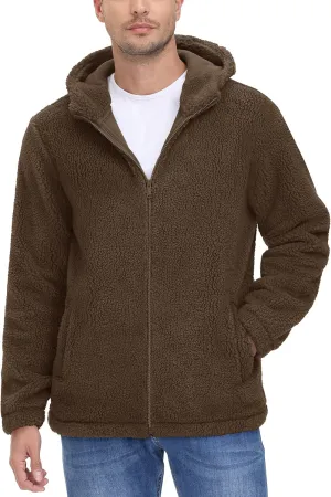 TACVASEN Men's Fuzzy Sherpa Jacket Fleece Lined Zip Up Hoodies Winter Thermal Work Casual Warm Jackets Plain Coats