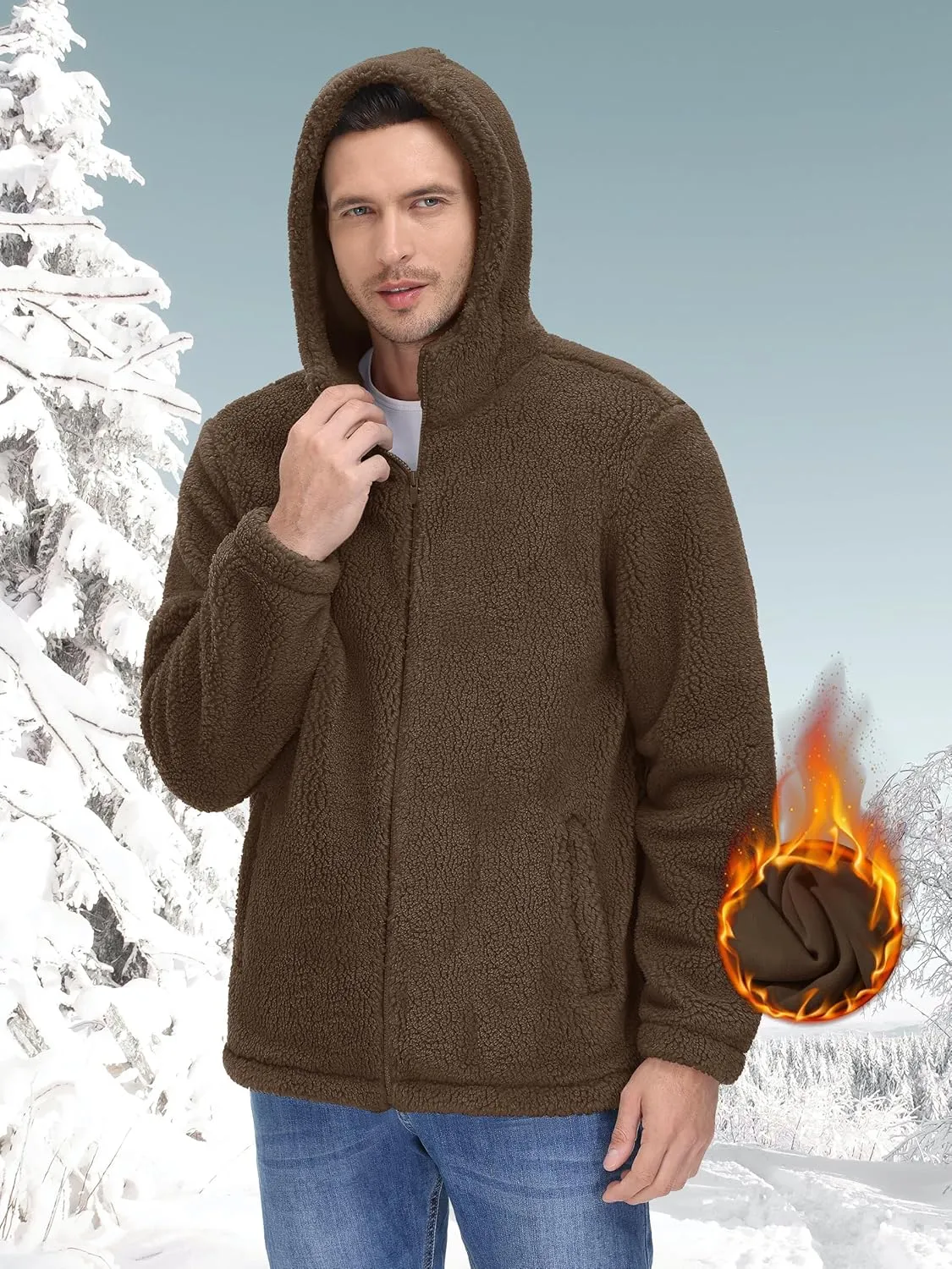 TACVASEN Men's Fuzzy Sherpa Jacket Fleece Lined Zip Up Hoodies Winter Thermal Work Casual Warm Jackets Plain Coats