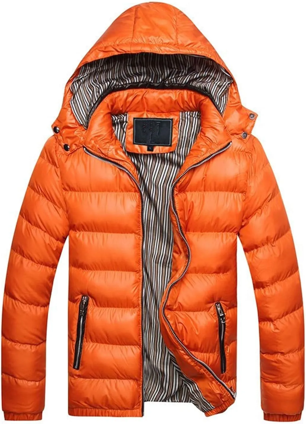 Thickened Winter Coat Cotton Men's Cotton Coat Hat Thickening Jacket Winter Warm Removable Padded Men's (Orange, XXXXL)