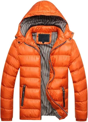 Thickened Winter Coat Cotton Men's Cotton Coat Hat Thickening Jacket Winter Warm Removable Padded Men's (Orange, XXXXL)