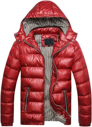 Thickened Winter Coat Cotton Men's Cotton Coat Hat Thickening Jacket Winter Warm Removable Padded Men's (Red, XXXL)
