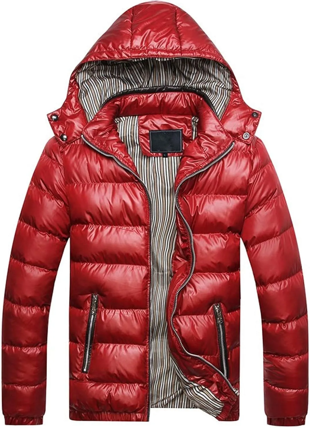 Thickened Winter Coat Cotton Men's Cotton Coat Hat Thickening Jacket Winter Warm Removable Padded Men's (Red, XXXL)