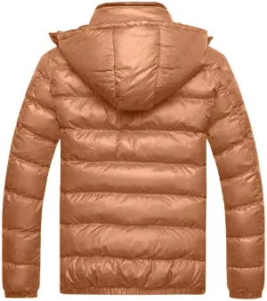 Thickened Winter Coat Cotton Men's Cotton Coat Hat Thickening Jacket Winter Warm Removable Padded Men's (Yellow, XL)
