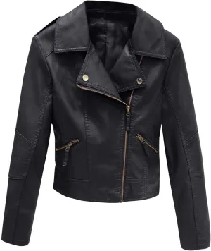 tuduoms Winter Jackets for Teen Girls Fashion Pu Leather Motorcycle Jacket Lapel Zipper Slim Bomber Coat Winter Warm Outwear