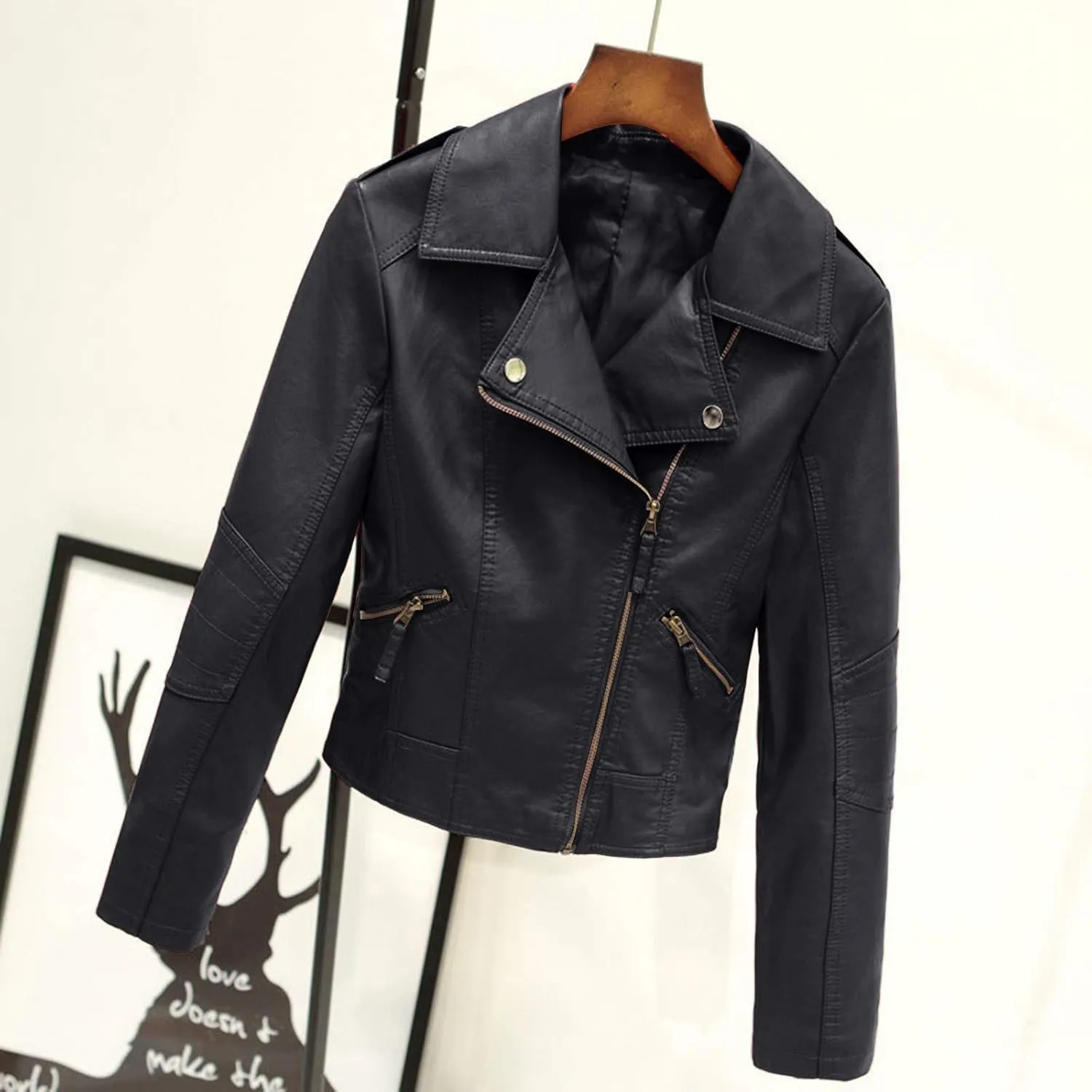 tuduoms Winter Jackets for Teen Girls Fashion Pu Leather Motorcycle Jacket Lapel Zipper Slim Bomber Coat Winter Warm Outwear