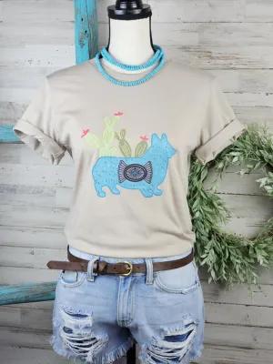 Turquoise Cactus Corgi Short Sleeve Graphic Tee [Multiple Colors]