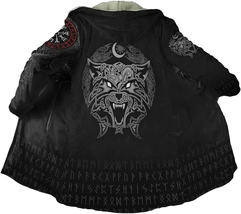 Viking Cloak For Men Thick Hooded Jacket Vintage Hooded Cloak For Men Warm Cloak Hoodies Flannel Hooded Jackets