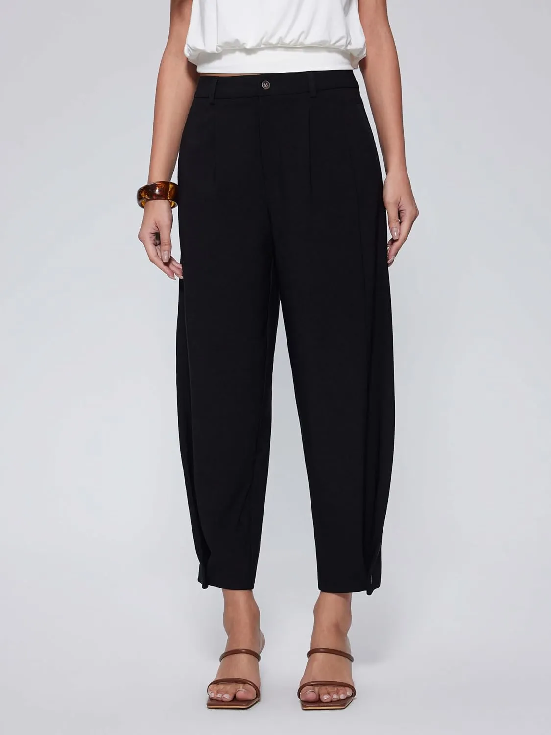 Vinova Womens Barrel Pants Stretchy High Waisted Wide Leg Work Pants Business Casual Outfits 2025