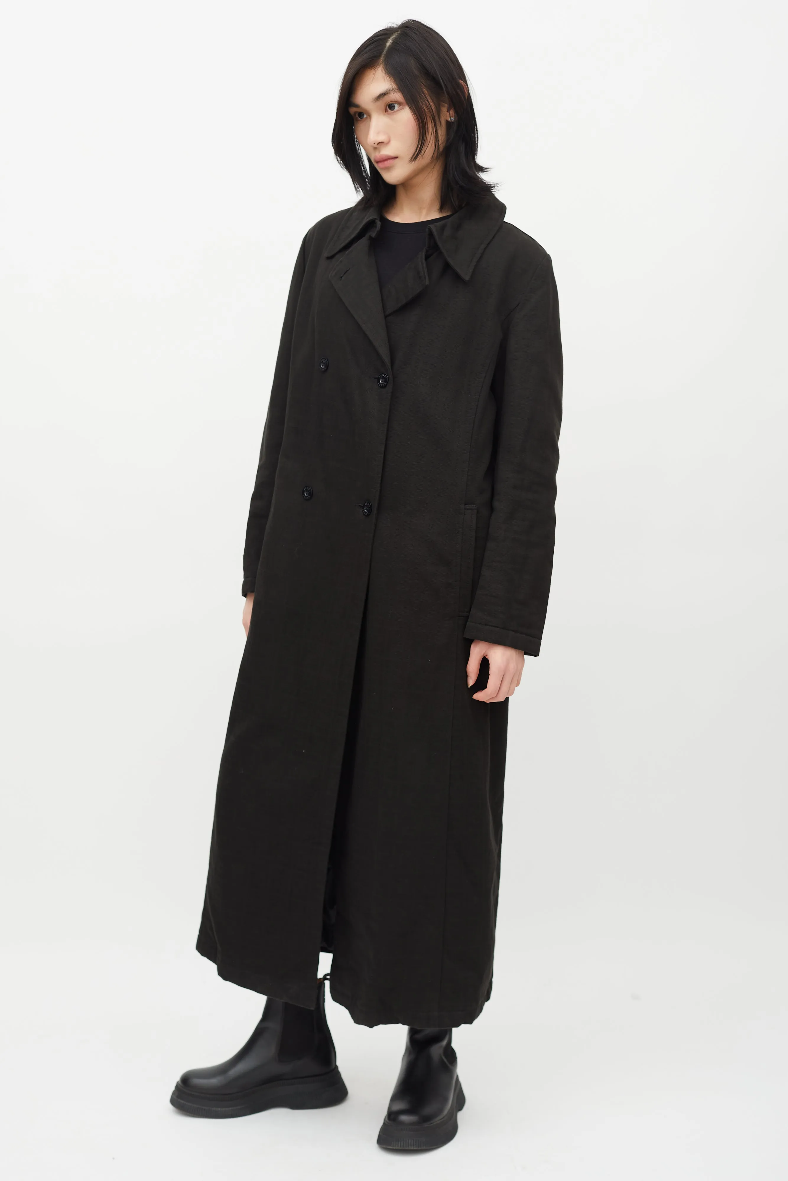 Vintage Black Zucca Monogram Double Breasted Coat