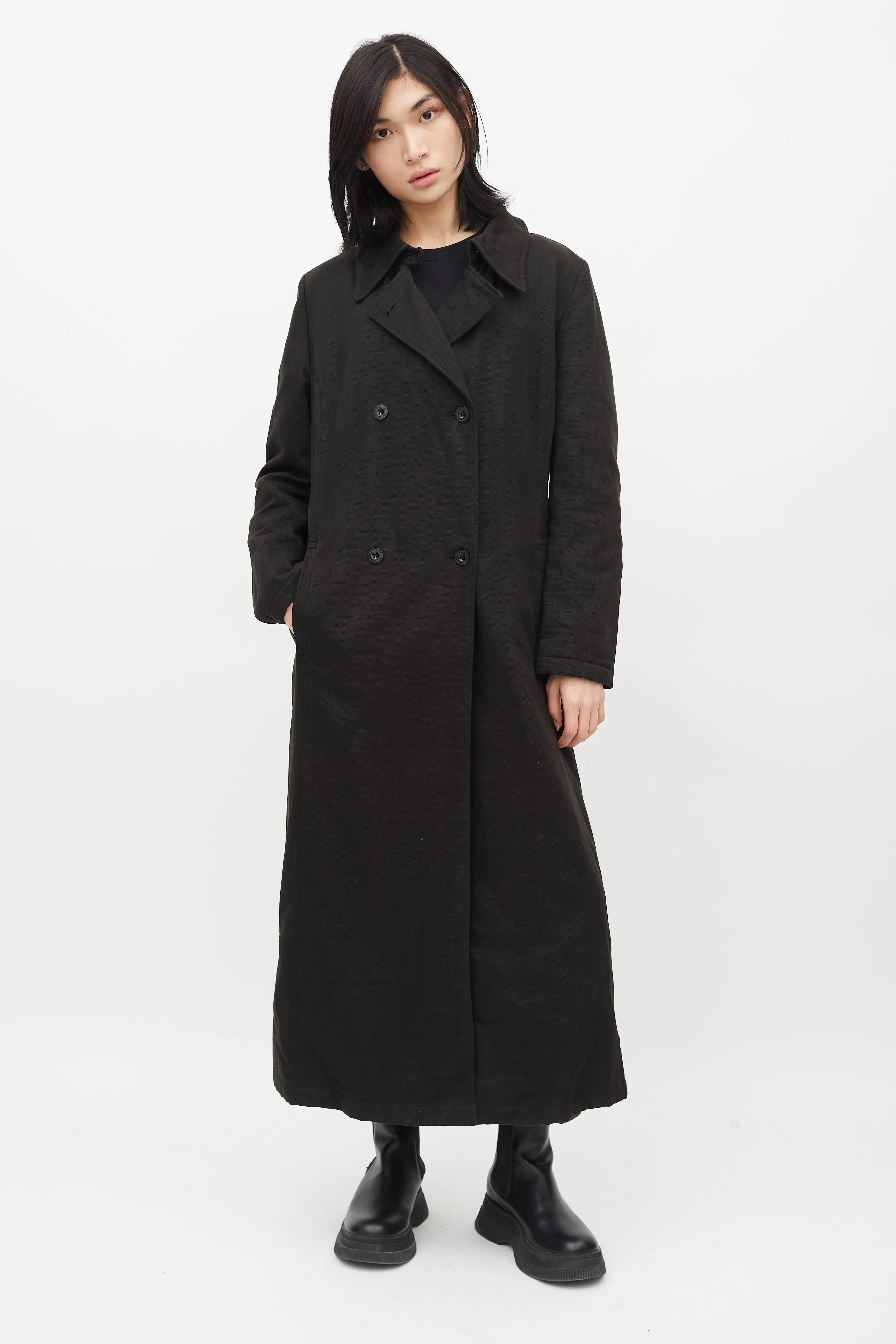 Vintage Black Zucca Monogram Double Breasted Coat