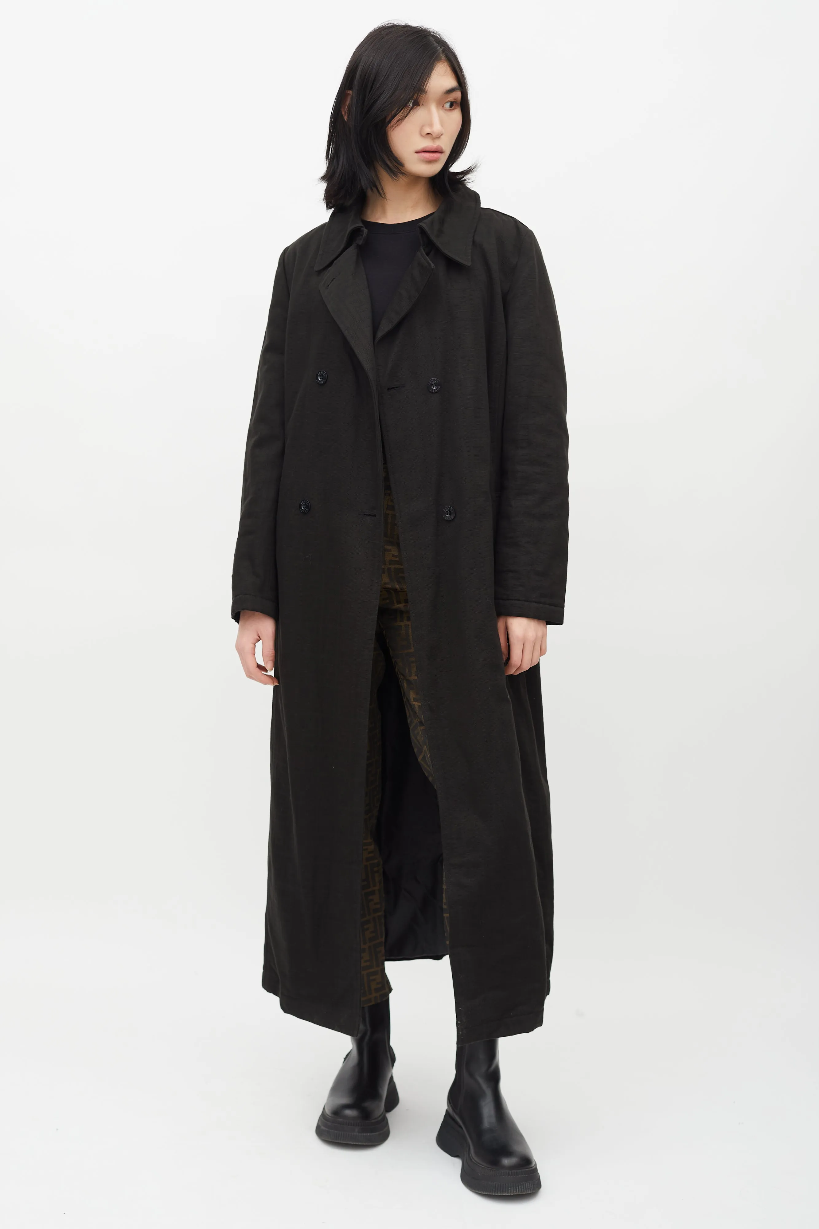 Vintage Black Zucca Monogram Double Breasted Coat
