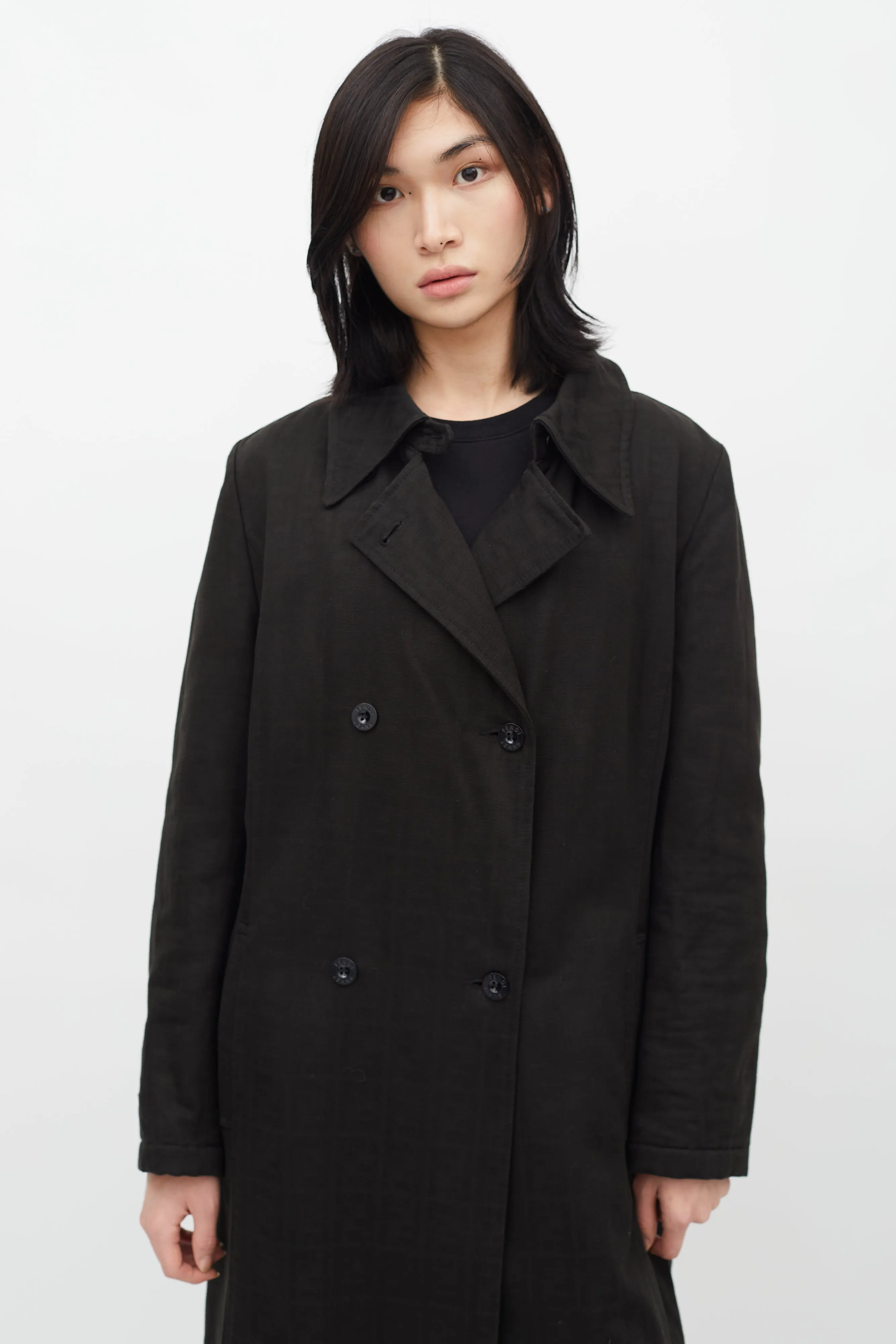 Vintage Black Zucca Monogram Double Breasted Coat