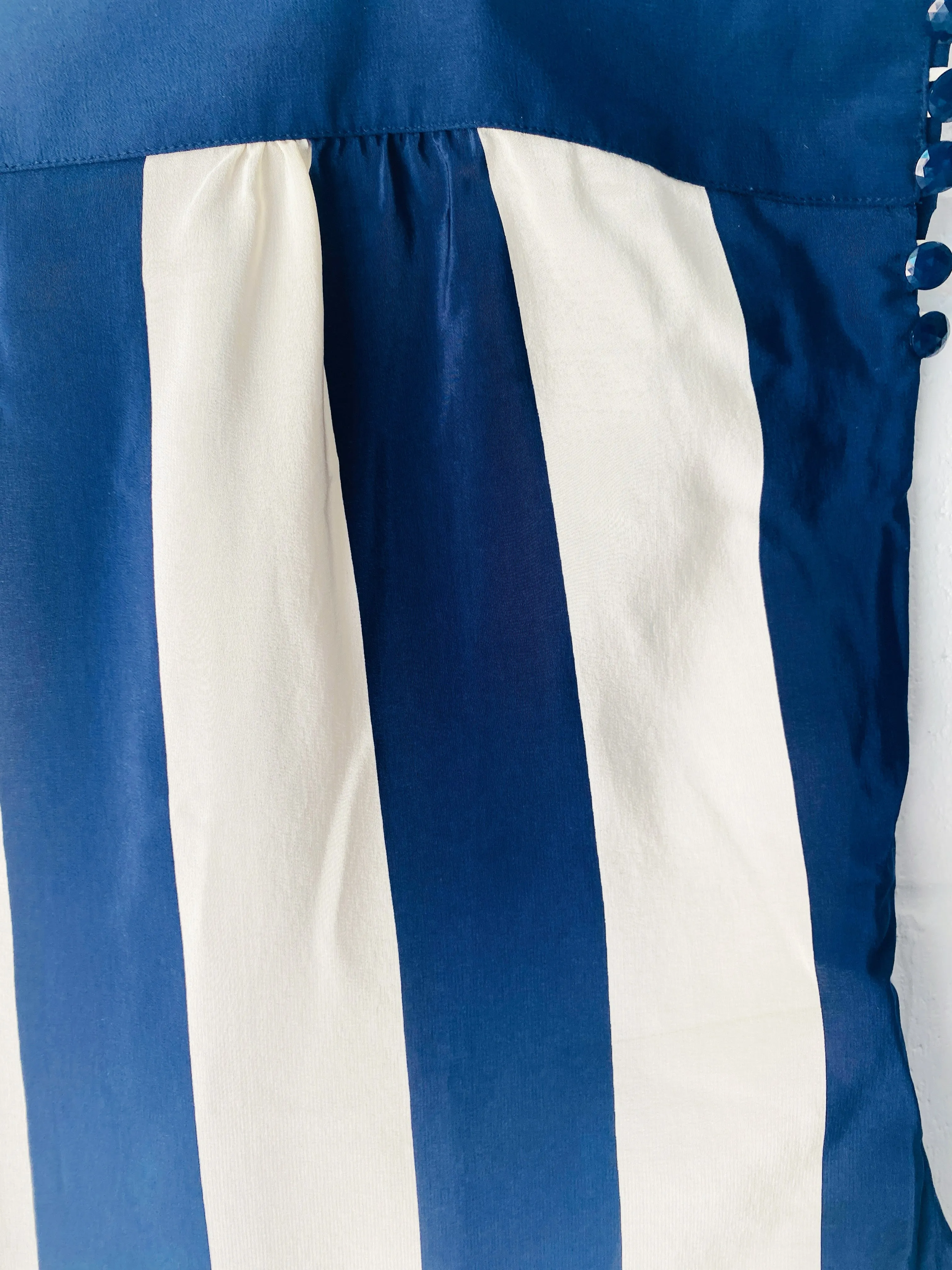 Vintage Blue   White Silk Top, Women's LG (12)