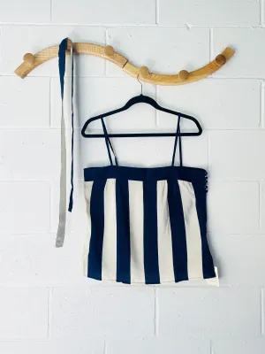 Vintage Blue   White Silk Top, Women's LG (12)