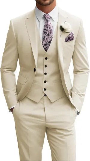 Wangyue Men's Suit Slim Fit 3 Piece Suit Men Wedding One Button Groomsmen Suits Formal Prom Jacket Blazers Vest Pants