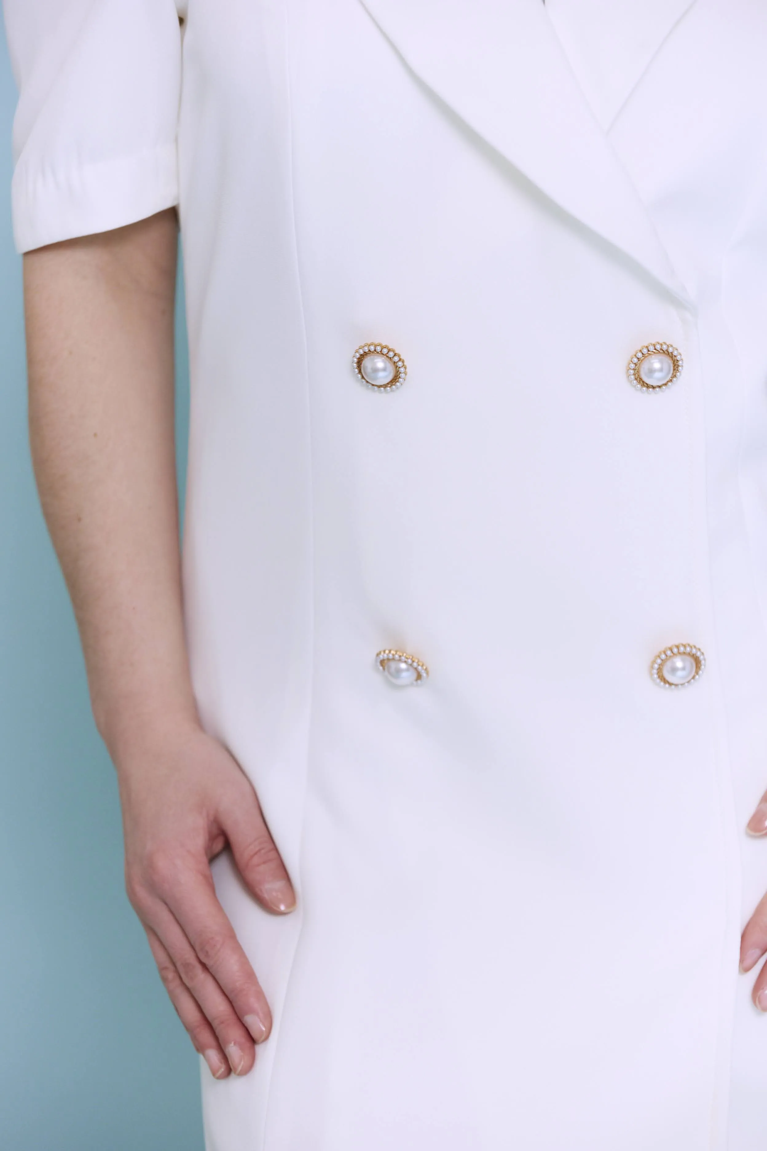 Wedding Bells Double Breasted Shift Mini Dress | White