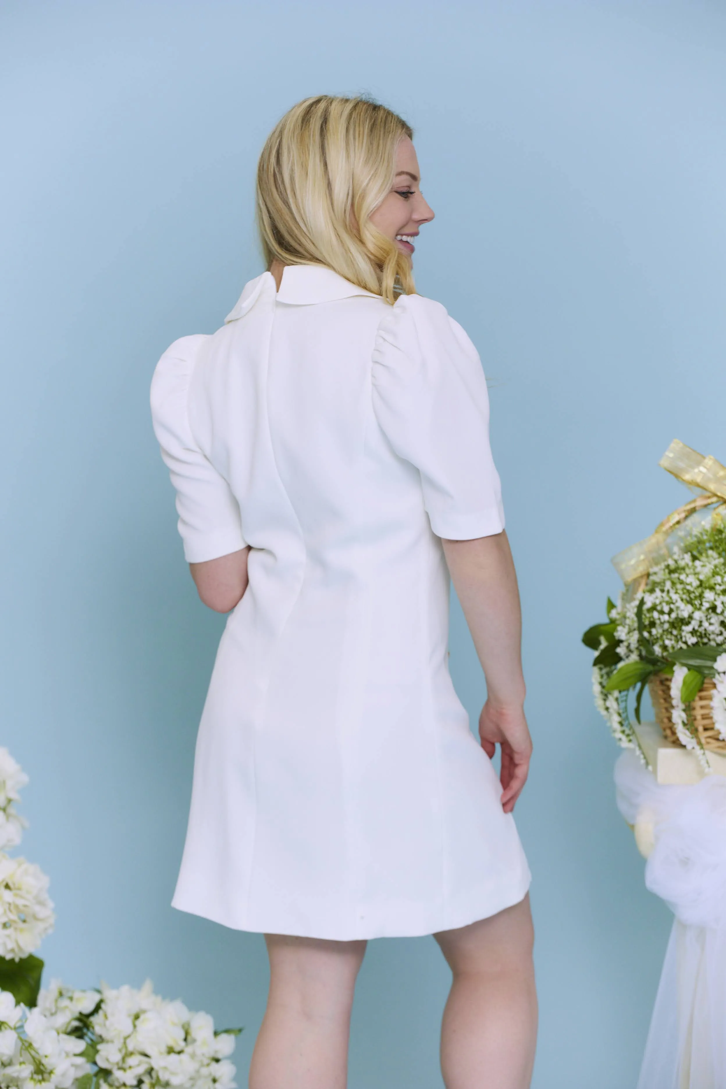 Wedding Bells Double Breasted Shift Mini Dress | White