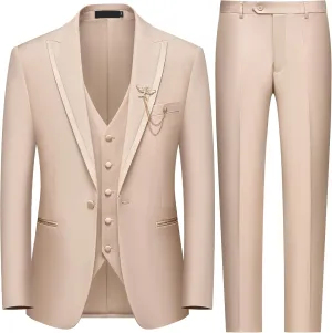 WEEN CHARM Men's 3 Piece Suit One Button Blazer Jacket Vest Pants Set Slim Fit Formal Wedding Business Suit Tuxedo Suit