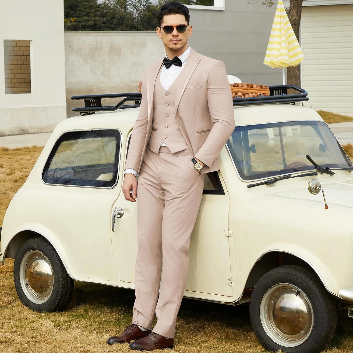 WEEN CHARM Men's 3 Piece Suit One Button Blazer Jacket Vest Pants Set Slim Fit Formal Wedding Business Suit Tuxedo Suit