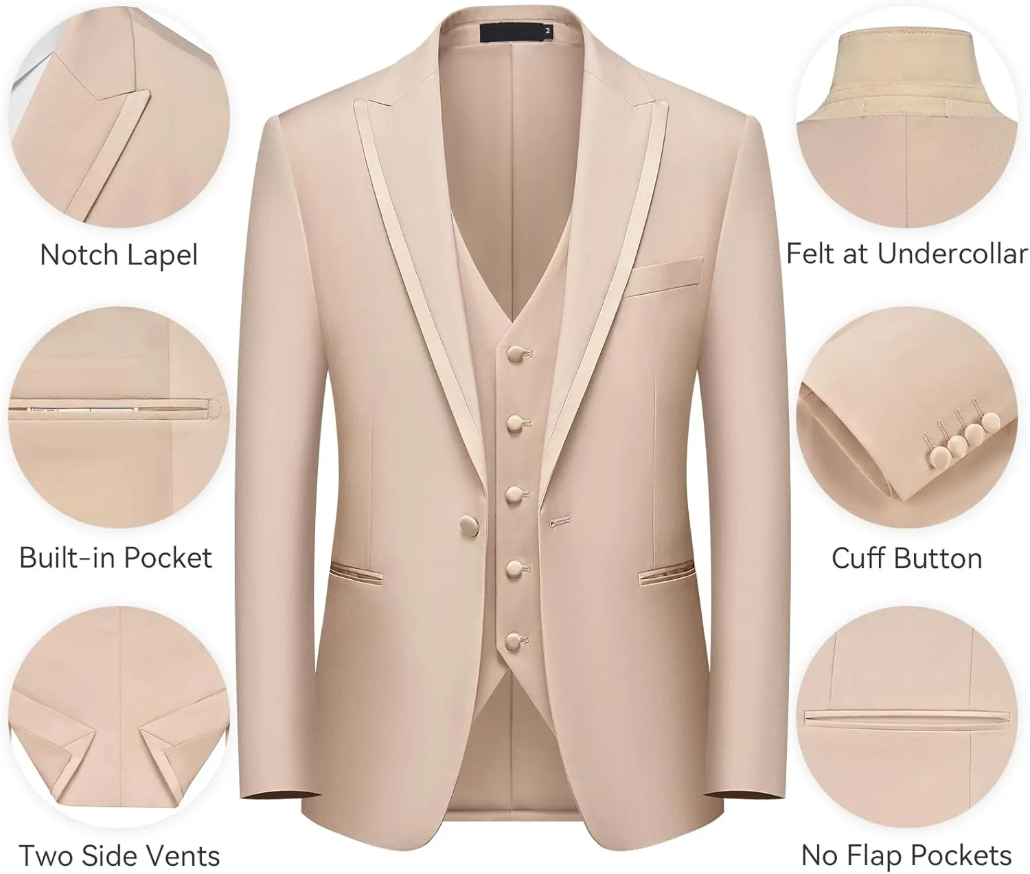 WEEN CHARM Men's 3 Piece Suit One Button Blazer Jacket Vest Pants Set Slim Fit Formal Wedding Business Suit Tuxedo Suit