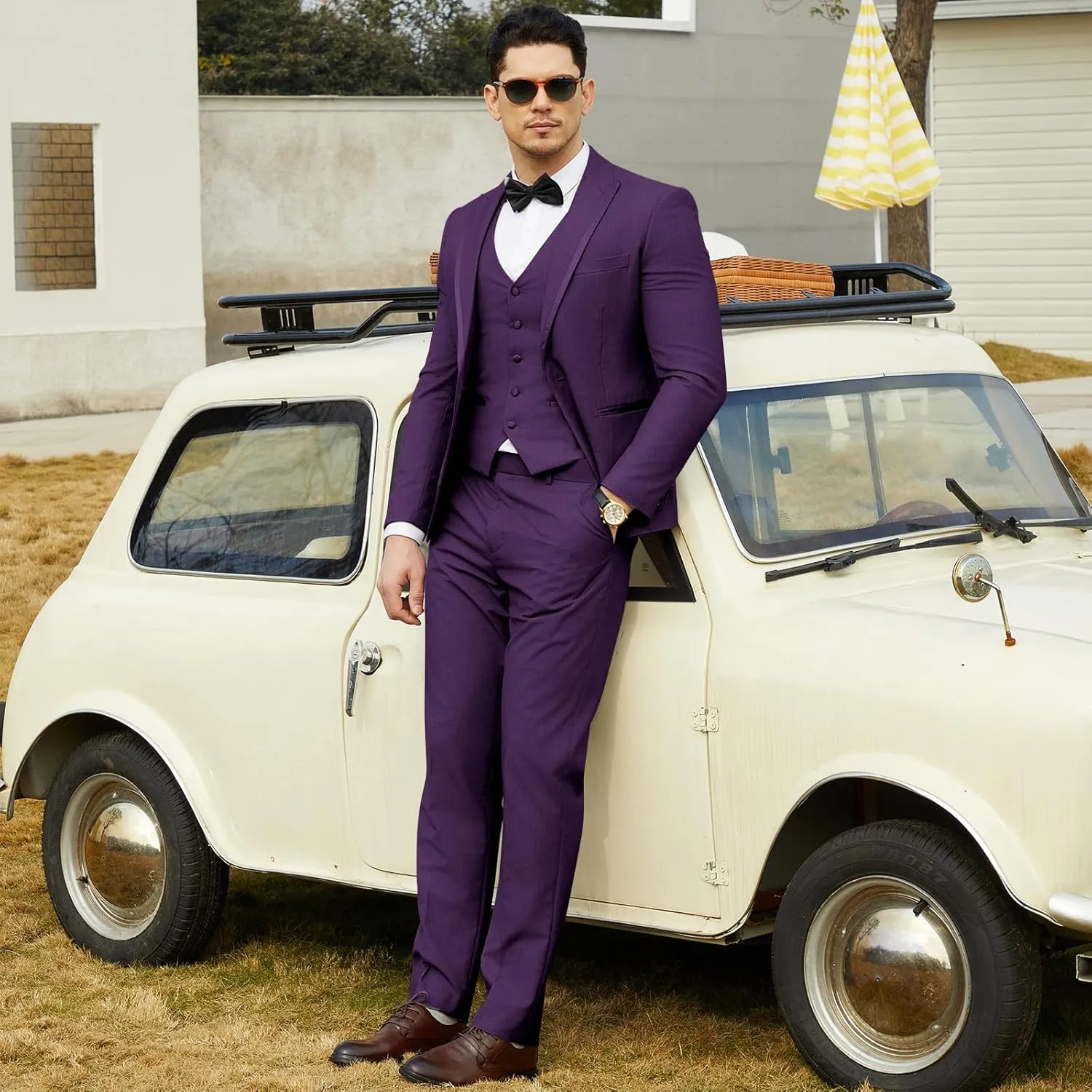 WEEN CHARM Men's 3 Piece Suit One Button Blazer Jacket Vest Pants Set Slim Fit Formal Wedding Business Suit Tuxedo Suit