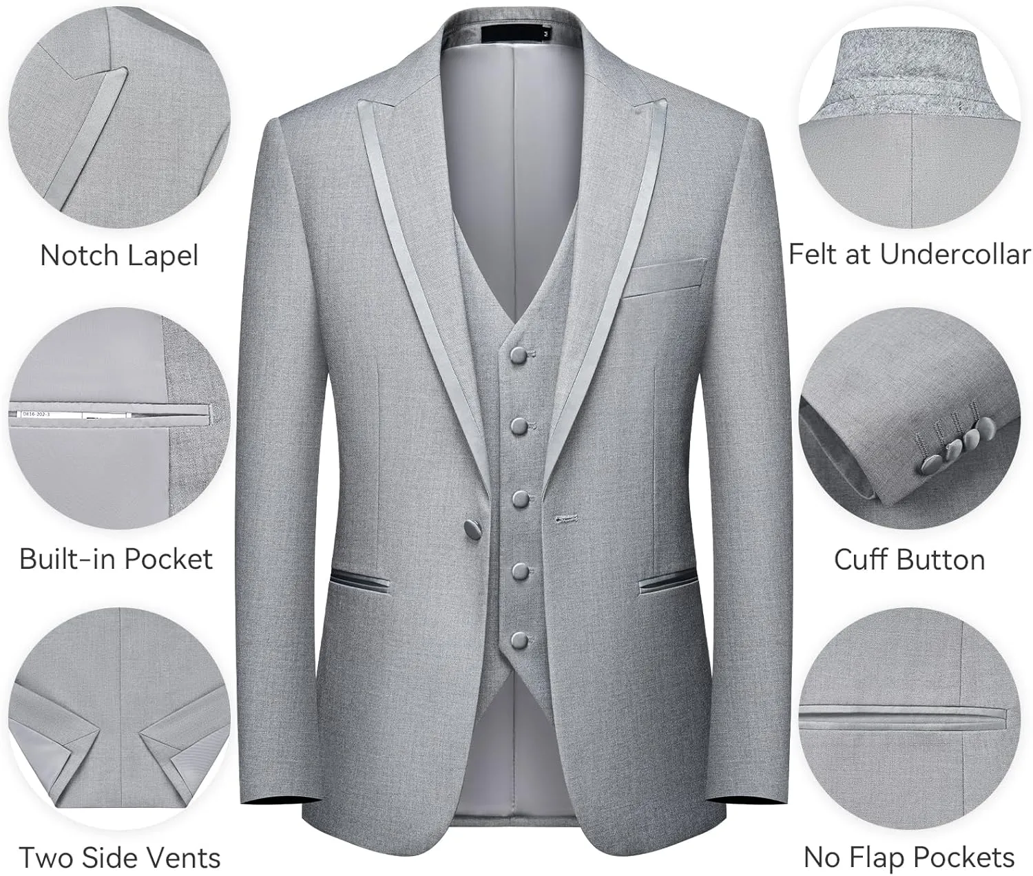 WEEN CHARM Men's 3 Piece Suit One Button Blazer Jacket Vest Pants Set Slim Fit Formal Wedding Business Suit Tuxedo Suit