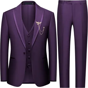 WEEN CHARM Men's 3 Piece Suit One Button Blazer Jacket Vest Pants Set Slim Fit Formal Wedding Business Suit Tuxedo Suit