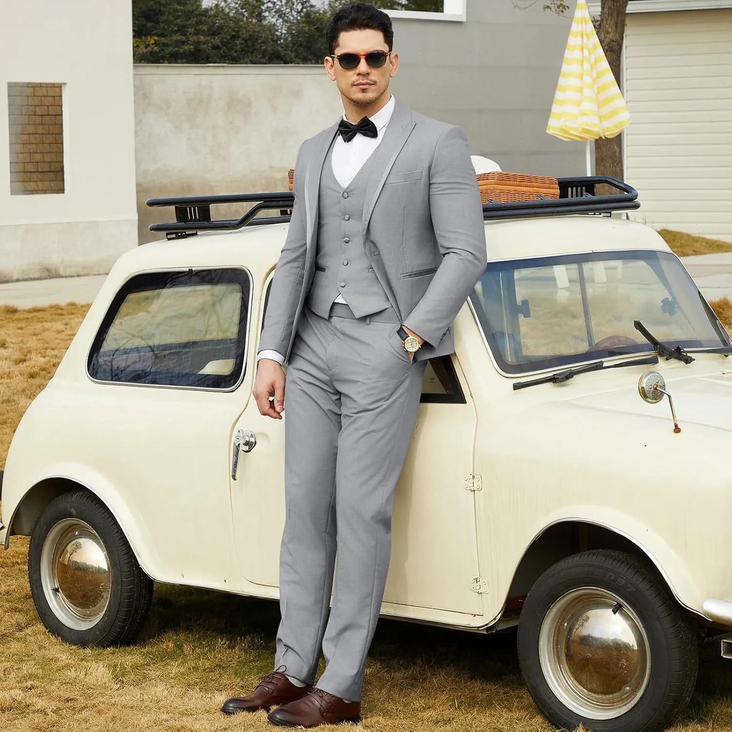 WEEN CHARM Men's 3 Piece Suit One Button Blazer Jacket Vest Pants Set Slim Fit Formal Wedding Business Suit Tuxedo Suit