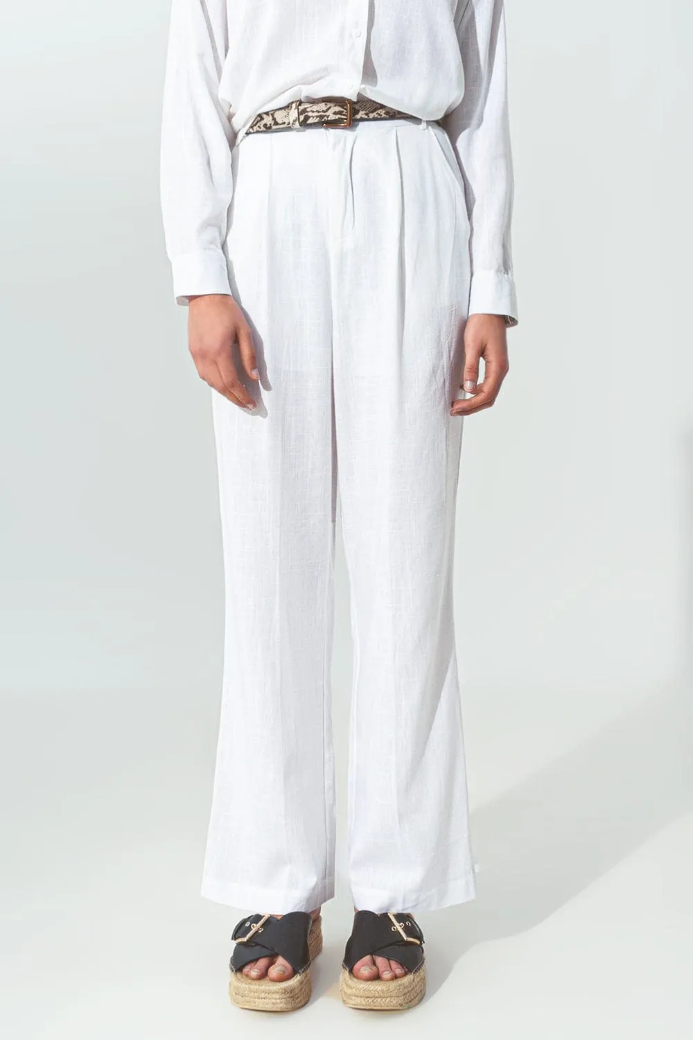 Wide-Legged Pants In Light Cotton Fabric In White