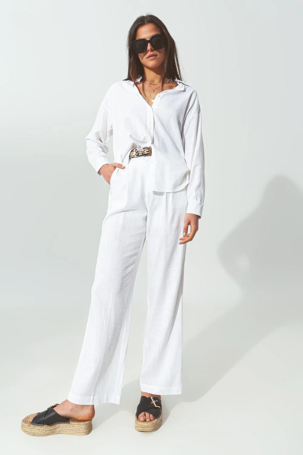 Wide-Legged Pants In Light Cotton Fabric In White
