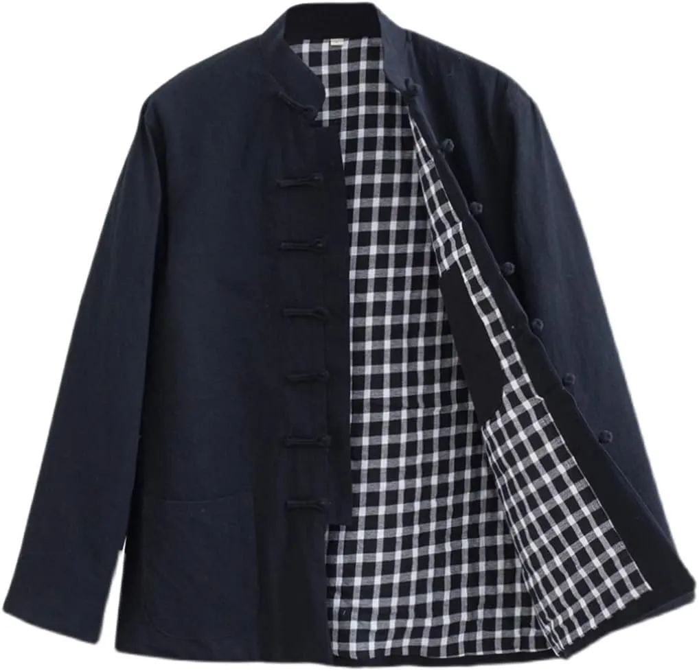 Winter Tang Suit Jackets Cotton Padded Coats Men Warm Tai Chi Uniform Chinese Jacket Kung Fu Clothing Shirt black-3XL