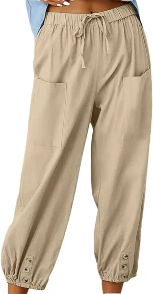 Women Harem Pants Casual Loose High Waist Pocket Trousers Female Vintage Wide Leg Trousers