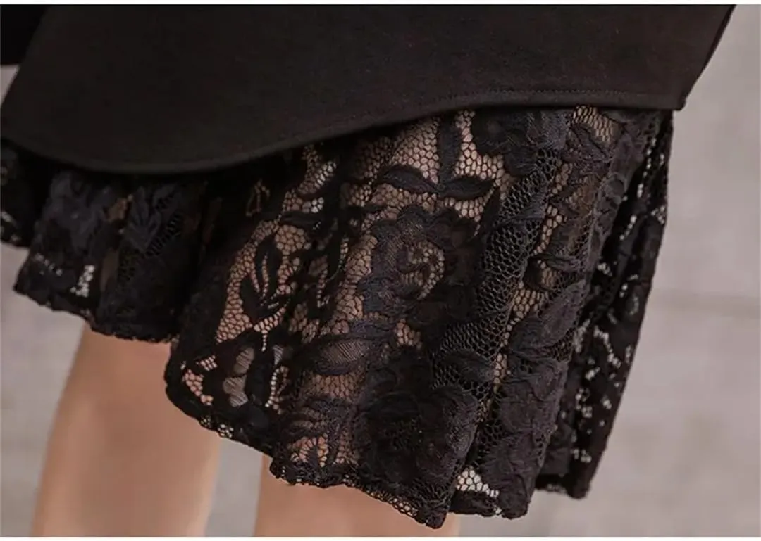 Women High Waist Lace Patchwork Skirts Korean Streetwear Midi Pencil Skirt